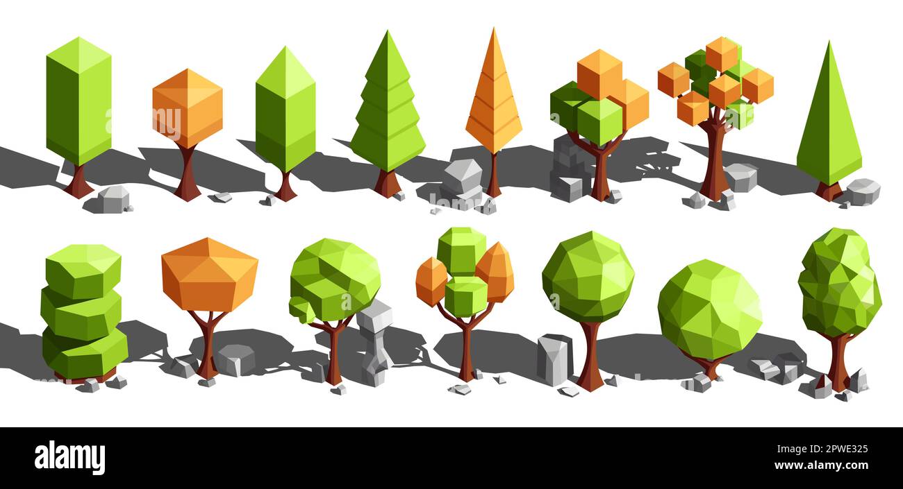 Ensemble d'arbres de jeu isométriques Illustration de Vecteur