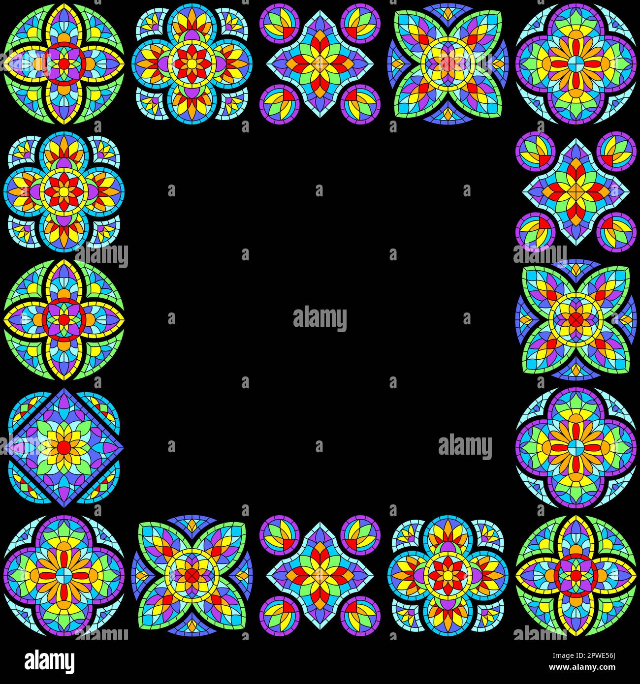 Cadre avec vitraux de style gothique. Texture mosaïque médiévale. Illustration de Vecteur