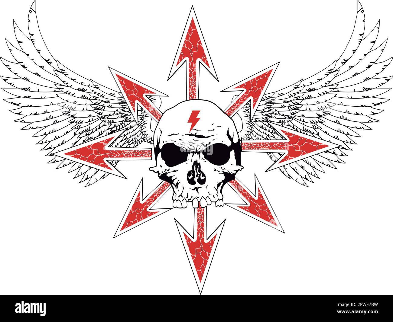 motif pour t-shirt avec crâne à ailes et flèches rouges. Illustration idéale pour la couverture d'album Heavy Rock Illustration de Vecteur