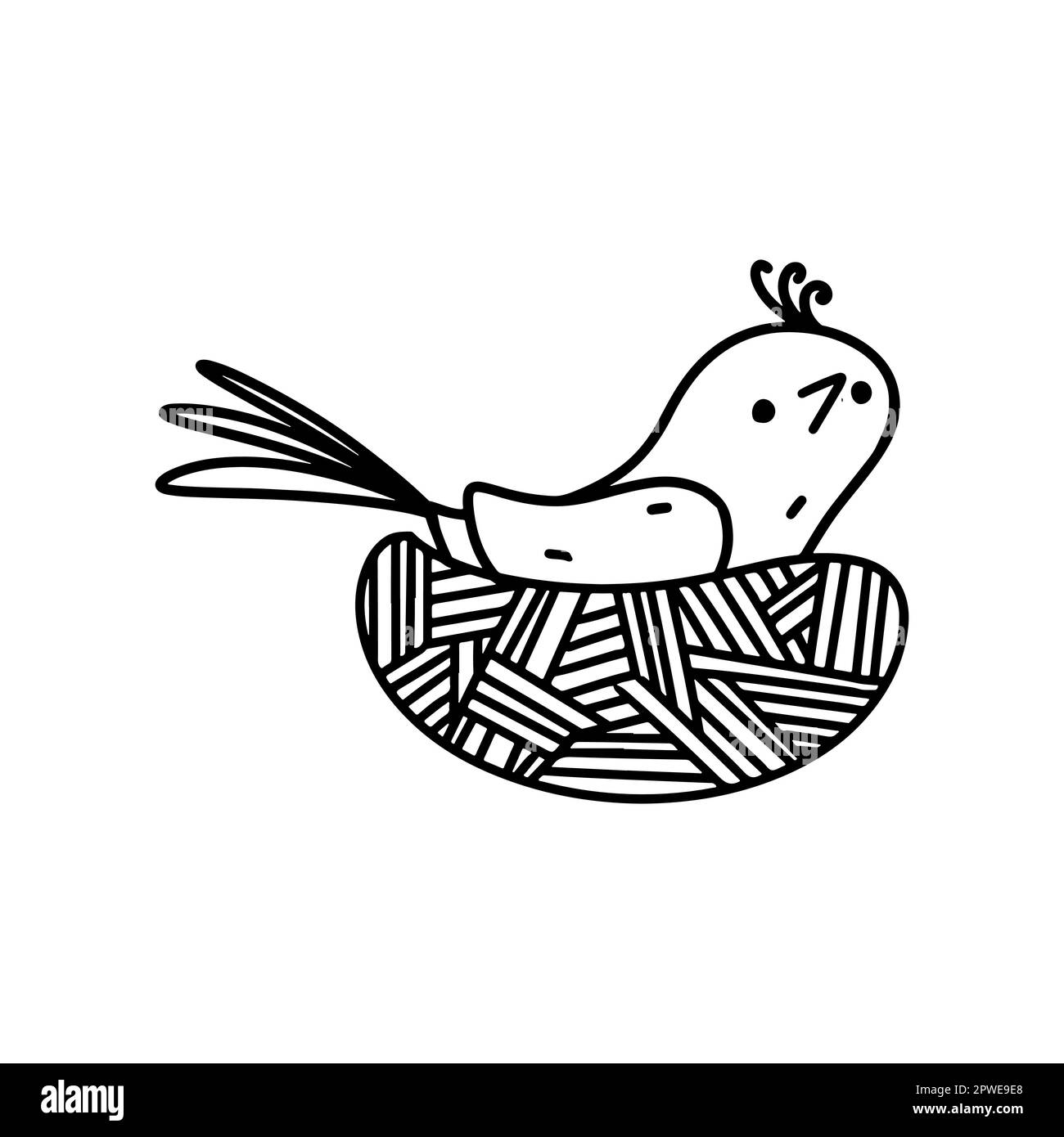 Oiseau dans le nid en forme de doodle dessiné à la main. Illustration vectorielle isolée sur fond blanc Illustration de Vecteur