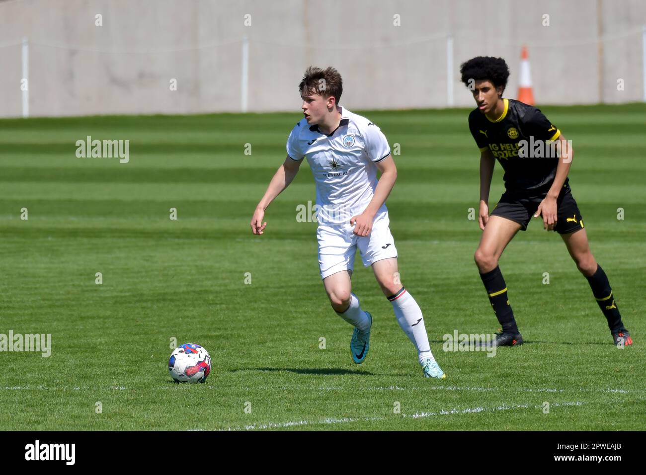 Swansea, pays de Galles. 29 avril 2023. Samuel Parker de Swansea City pendant le match de la Professional Development League entre Swansea City moins de 18 ans et Wigan Athletic moins de 18 ans à la Swansea City Academy à Swansea, pays de Galles, Royaume-Uni, le 29 avril 2023. Crédit : Duncan Thomas/Majestic Media/Alay Live News. Banque D'Images