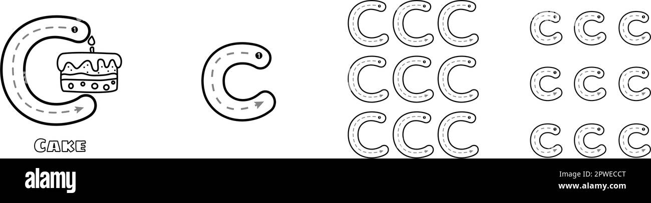 Feuille de travail alphabétique ABC en majuscules et en minuscules pour le vocabulaire anglais des enfants. Illustration vectorielle pratique du tracé de l'écriture manuscrite Illustration de Vecteur