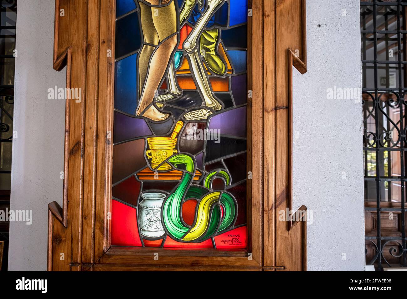 Détail d'une vitrail par Frans van Immerseel au Museo del Vidrio y Cristal à Málaga, Espagne Banque D'Images