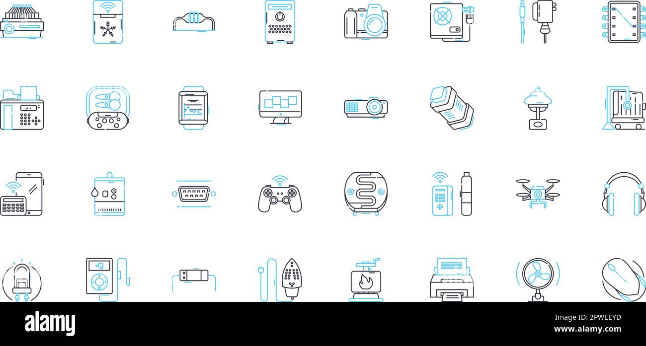 Ensemble d'icônes linéaires d'intégration électronique. Technologie, connectivité, automatisation, circuits, interfaces, Capteurs, vecteur de ligne de chipset et signes de concept Illustration de Vecteur
