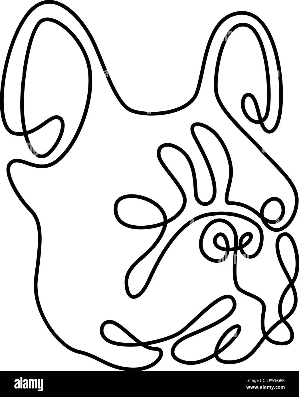 Dessin de ligne continue de la tête de Bulldog française Illustration de Vecteur