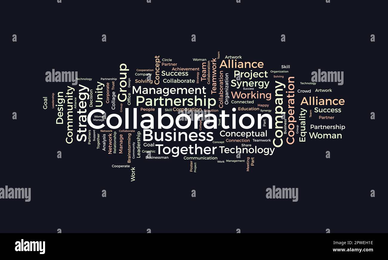 Concept d'arrière-plan Word Cloud pour la collaboration. Stratégie de collaboration de l'entreprise pour réussir. illustration vectorielle. Illustration de Vecteur