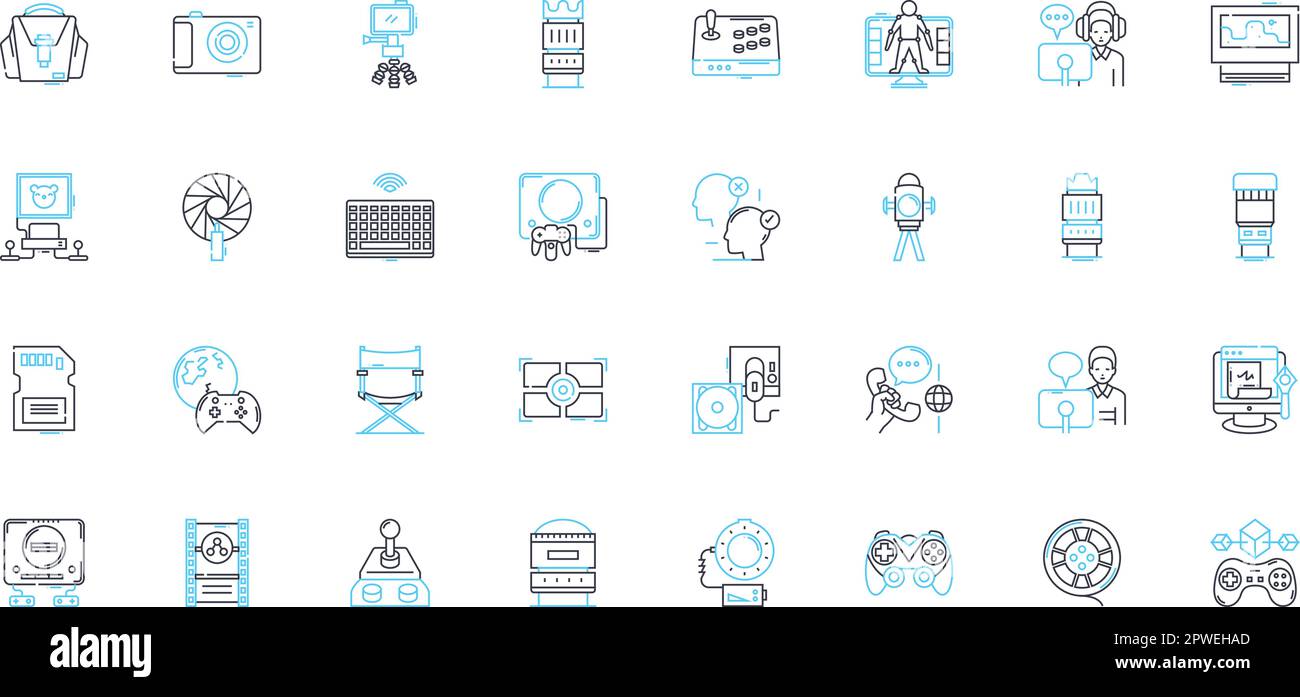 Icônes linéaires du podcast audio définies. Divertissement, nouvelles, entretiens, contes, éducation, Technologie, vecteur de ligne de sport et signes de concept. Musique, parler Illustration de Vecteur