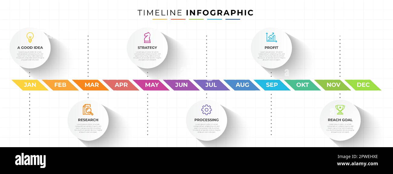 création d'une infographie sur 12 mois avec 6 étapes Illustration de Vecteur