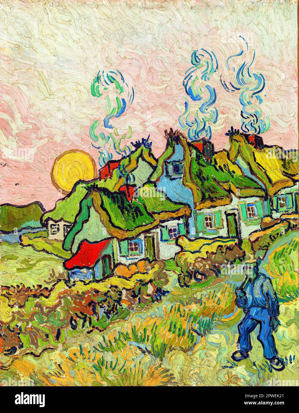 Maisons et figure de Vincent van Gogh Banque D'Images