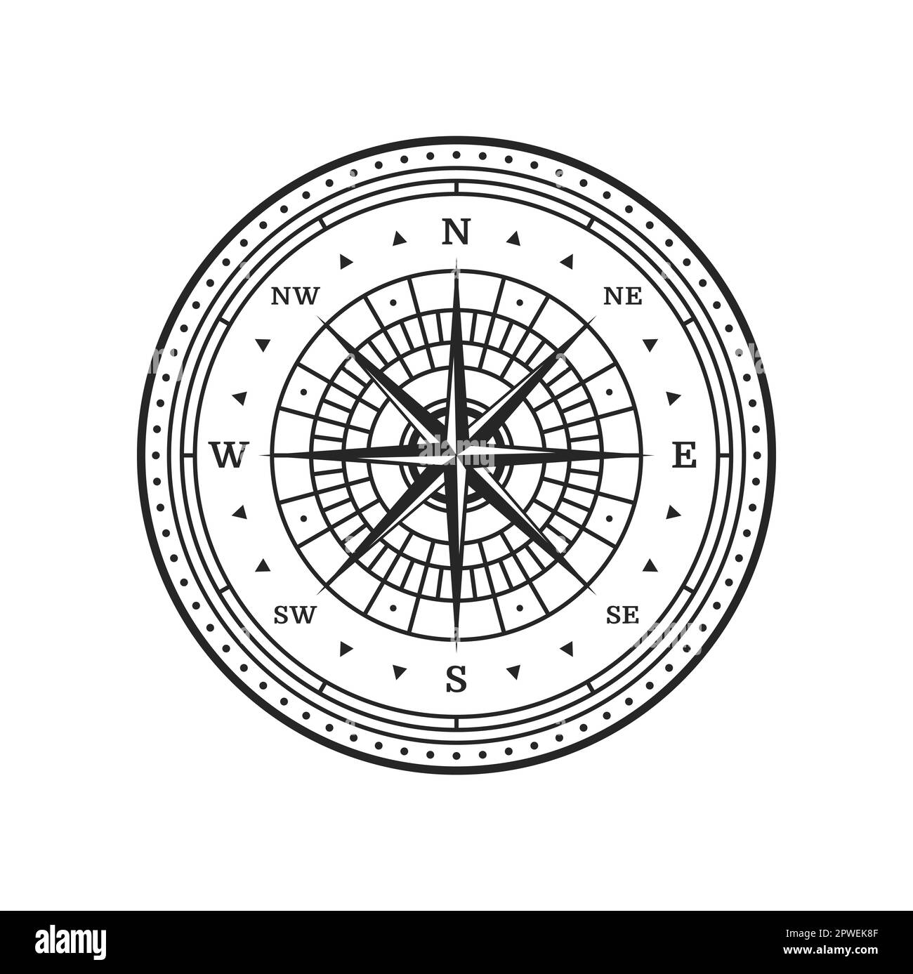 Ancienne boussole. Carte d'époque vent rose avec vecteur étoile nord, ouest, est et sud flèches de direction. Aventure nautique, voyage et cartographie avec Illustration de Vecteur