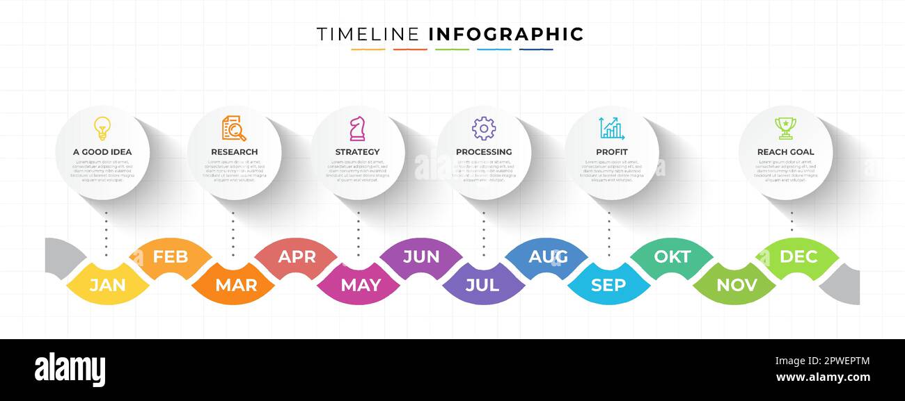 création d'une infographie sur 12 mois avec 6 étapes Illustration de Vecteur