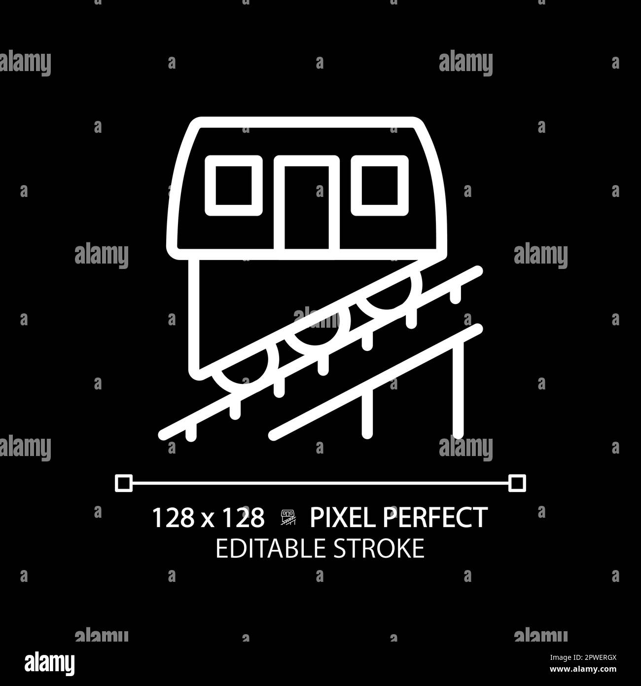 Icône linéaire blanche parfaite pour le pixel du funiculaire pour le thème sombre Illustration de Vecteur