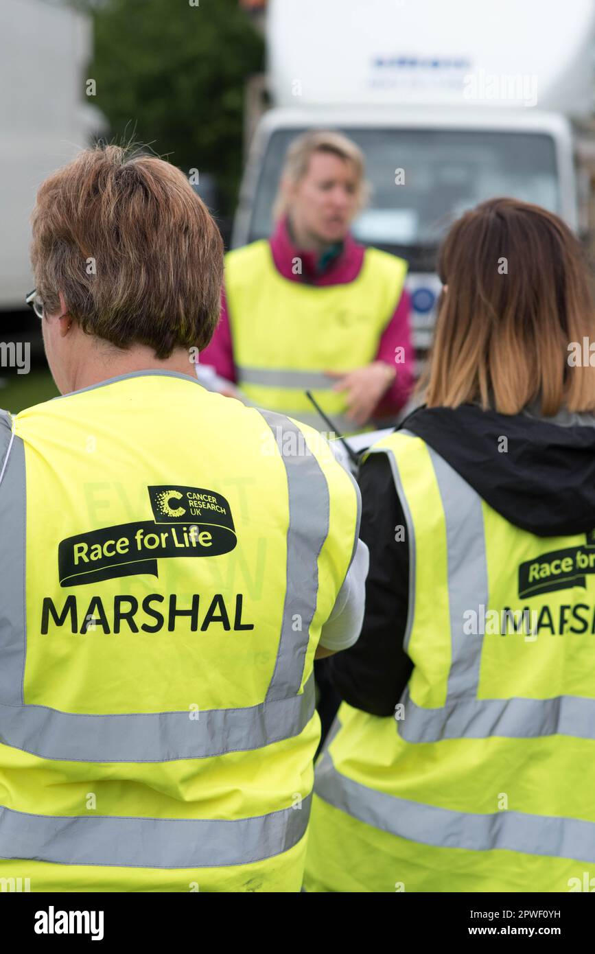 Course pour la vie bénévoles à l'événement Milton Keynes - été 2016 Banque D'Images Course pour la vie bénévoles à l'événement Milton Keynes - été 2016 Banque D'Images