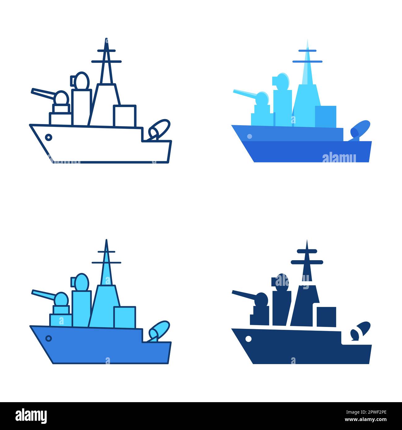 Icône de bateau militaire en forme de ligne et de plat. Navire de guerre, bateau de l'armée, symbole des forces navales. Illustration vectorielle. Illustration de Vecteur