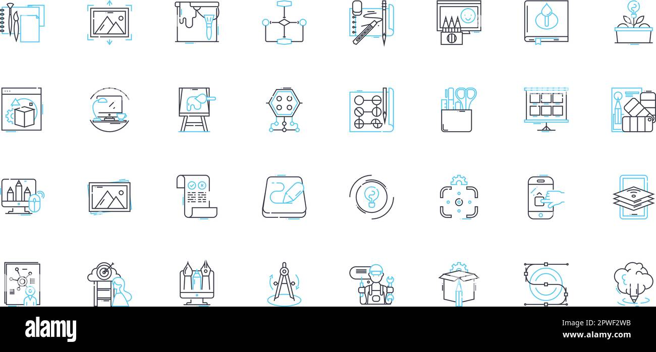 Jeu d'icônes linéaires de traitement artificiel. Algorithme, automatisation, cognition, calcul, Intelligence, Machine, vecteur de la ligne neurale et signes conceptuels Illustration de Vecteur