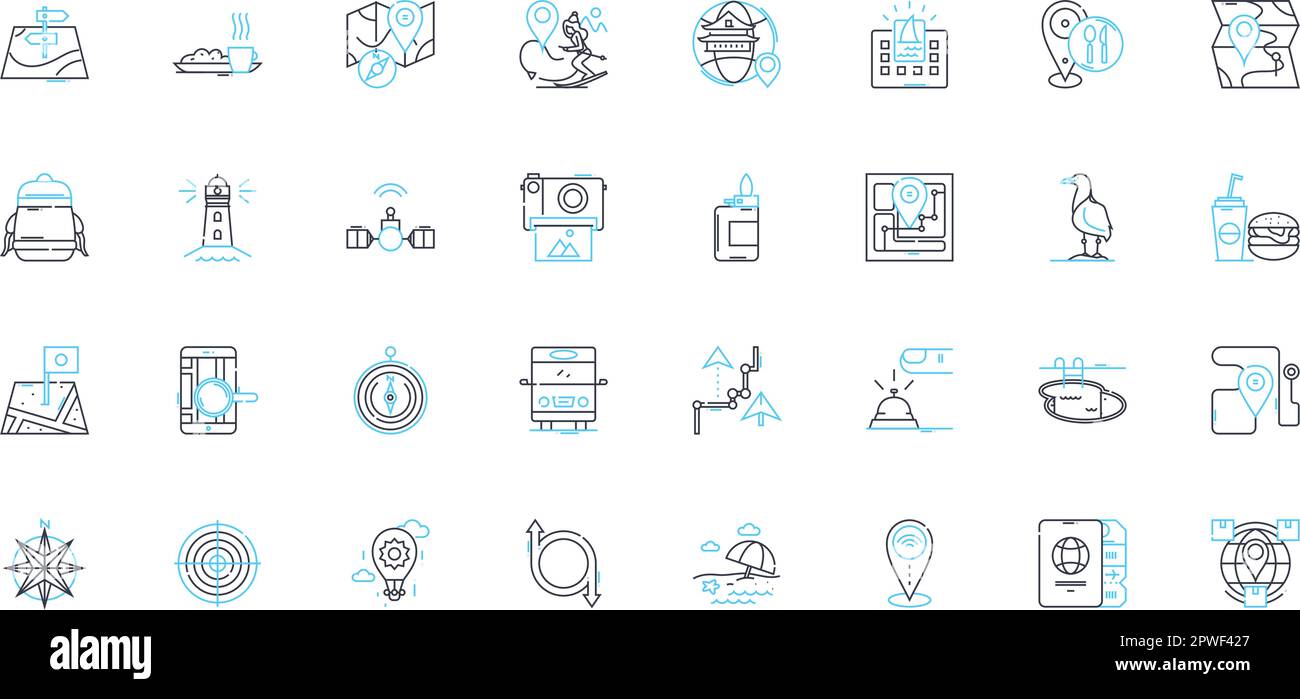 Jeu d'icônes linéaires de signaux sociaux. Partage, J'aime, Commentaires, retweets, engagements, Impressions, légendes vecteur de ligne et signes de concept. Suiveurs Illustration de Vecteur