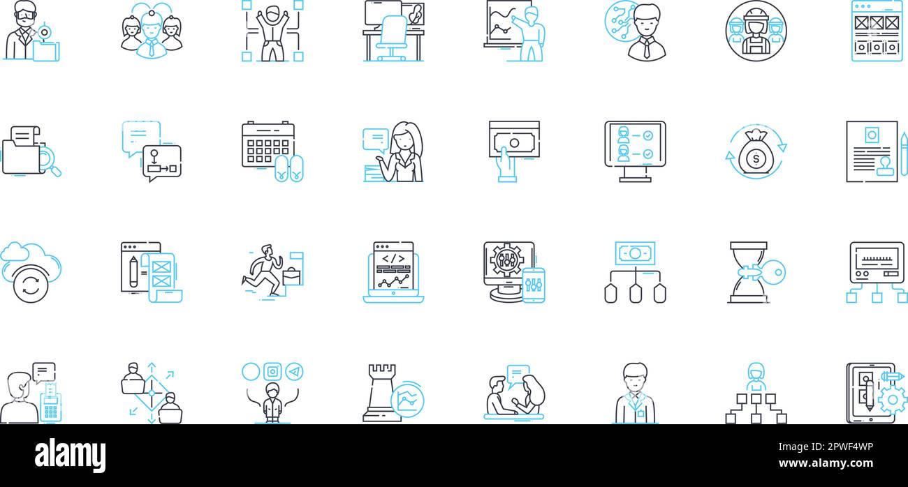 Ensemble d'icônes linéaires d'acquisition de talents. Recruter, embaucher, sélection, recrutement, filtrage, Évaluation, vecteur de ligne d'intégration et signes conceptuels. Rétention Illustration de Vecteur
