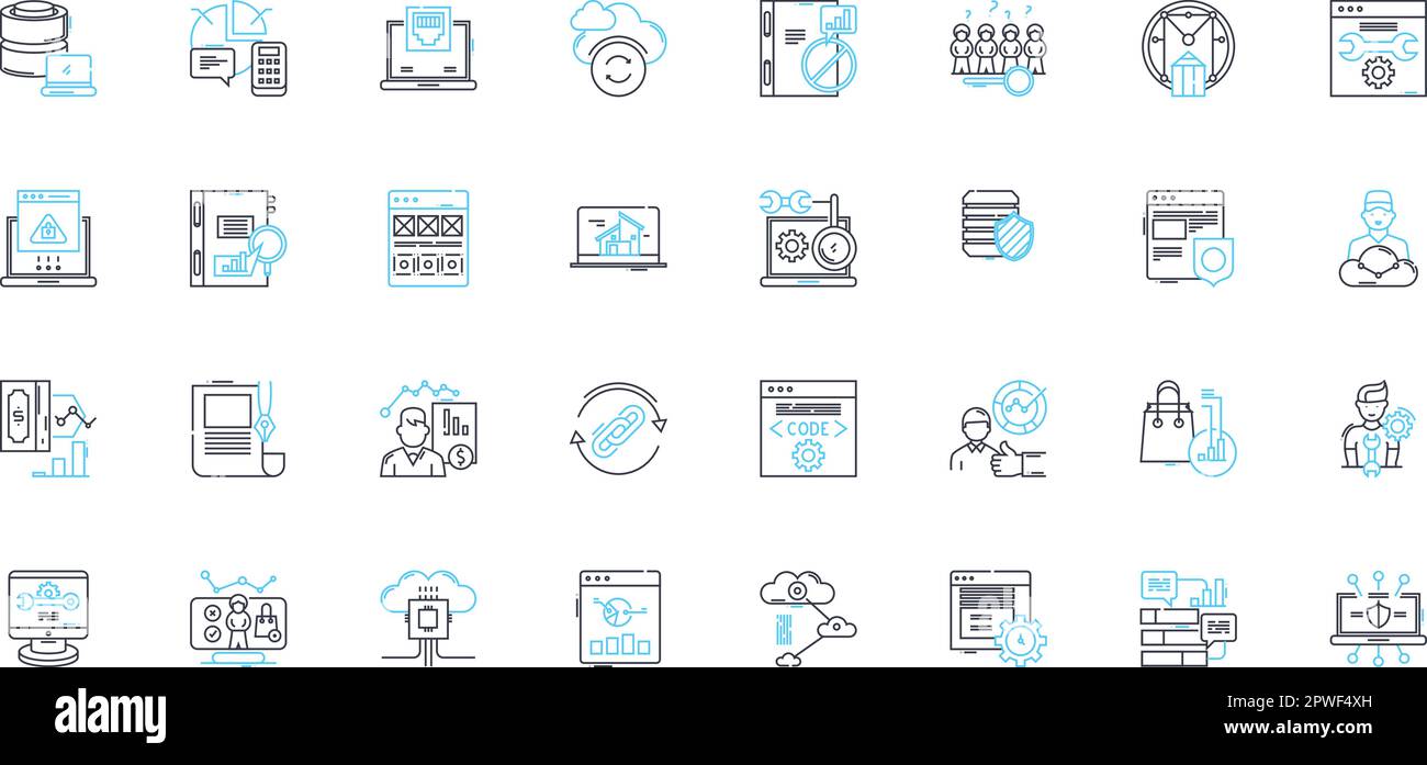 Ensemble d'icônes linéaires de médias sociaux. Nerking, connexion, interaction, communauté, communication, Engagement, partage de vecteur de ligne et de signes conceptuels. Viralité Illustration de Vecteur