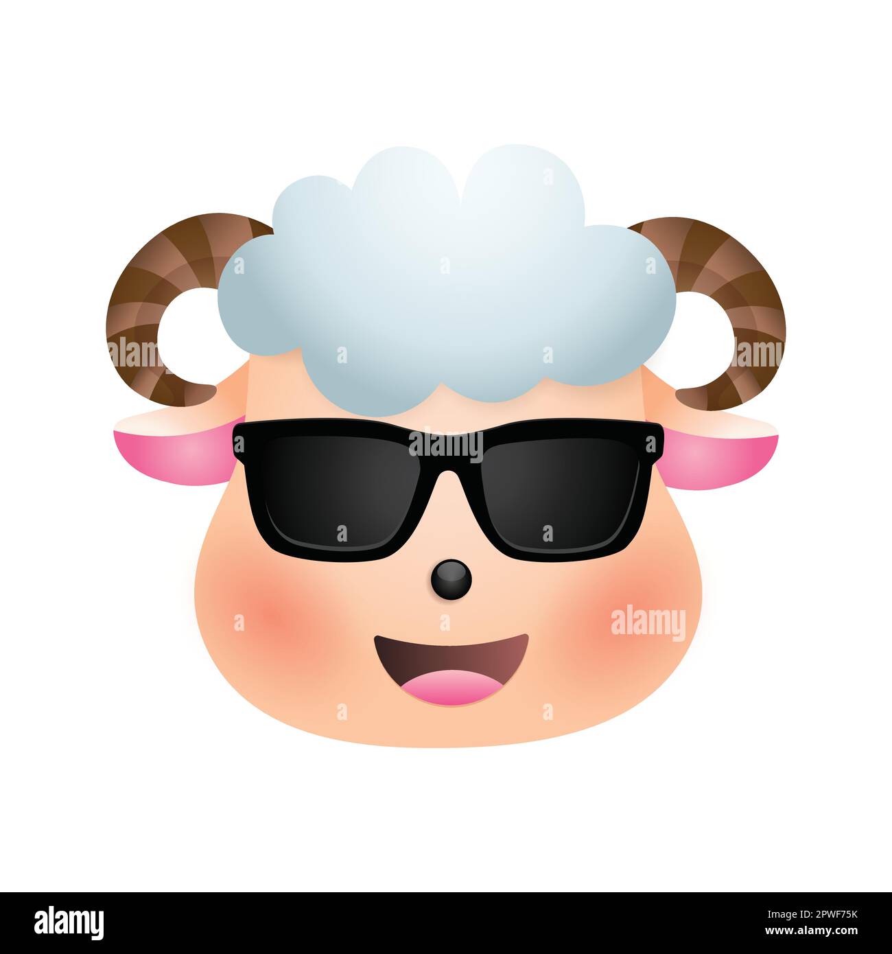 Illustration vectorielle de dessin animé de visage de mouton isolée. Adorable animal de ferme emoji. Illustration de Vecteur