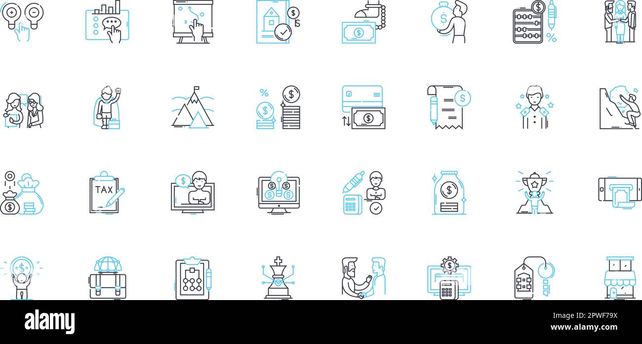 Ensemble d'icônes linéaires de financement numérique. Financement participatif, crypto-monnaie, blockchain, fintech, peer-to-peer, Paiements mobiles, vecteur de ligne de devise virtuelle et Illustration de Vecteur