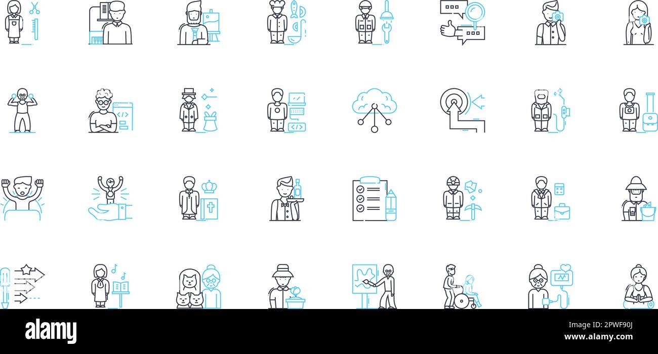 Ensemble d'icônes linéaires de développement de carrière. Aspiration, croissance, avancement, progrès, compétences, Nerking, vecteur de ligne d'auto-développement et signes de concept Illustration de Vecteur