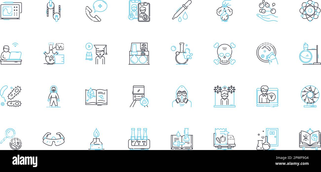 Jeu d'icônes linéaires d'exploration médicale. Anatomie, diagnostic, traitement, recherche, laboratoire, Examen, vecteur de la ligne de santé et signes conceptuels. Médecine Illustration de Vecteur