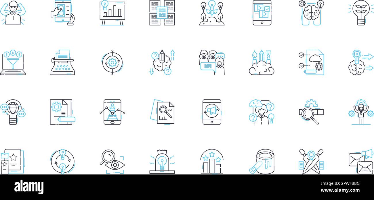 Jeu d'icônes linéaires d'images cérébrales. Neuroimagerie, cervelet, corticale, neuroplasticité, IRM, Connectome, vecteur de ligne amygdale et signes de concept. Blanc Illustration de Vecteur