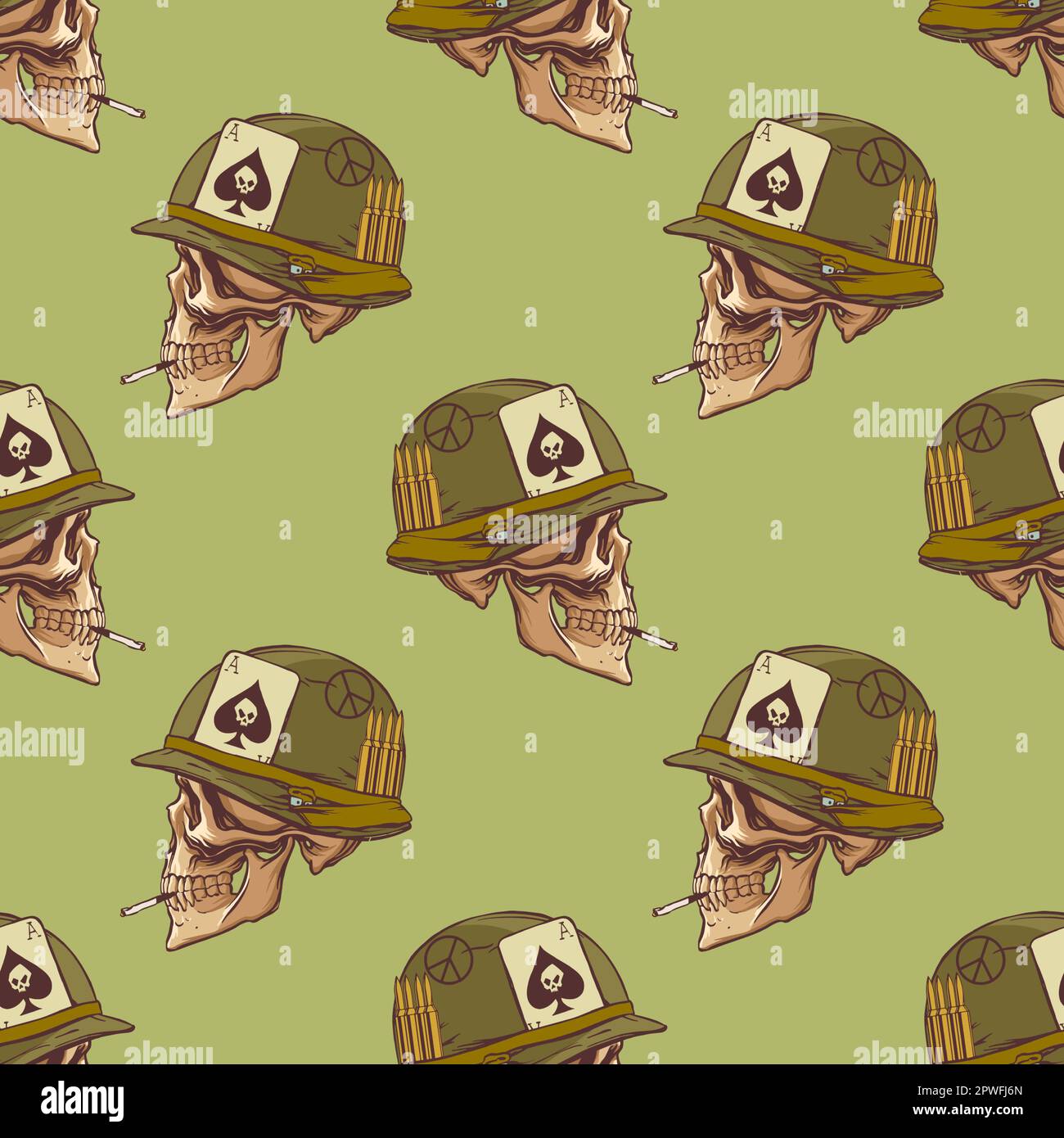 Motif militaire du crâne et du casque des soldats vietnamiens dans le style du sourcil à la main pour l'impression et le design. Illustration vectorielle. Illustration de Vecteur