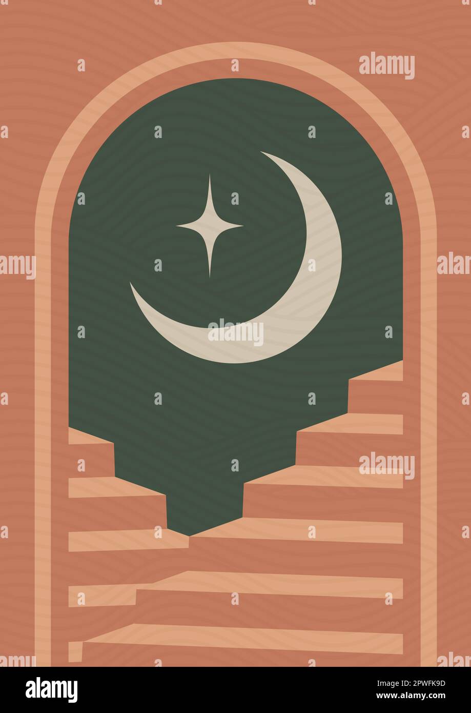 Éléments de l'architecture des escaliers et illustration de l'affiche de lune. Illustration de Vecteur