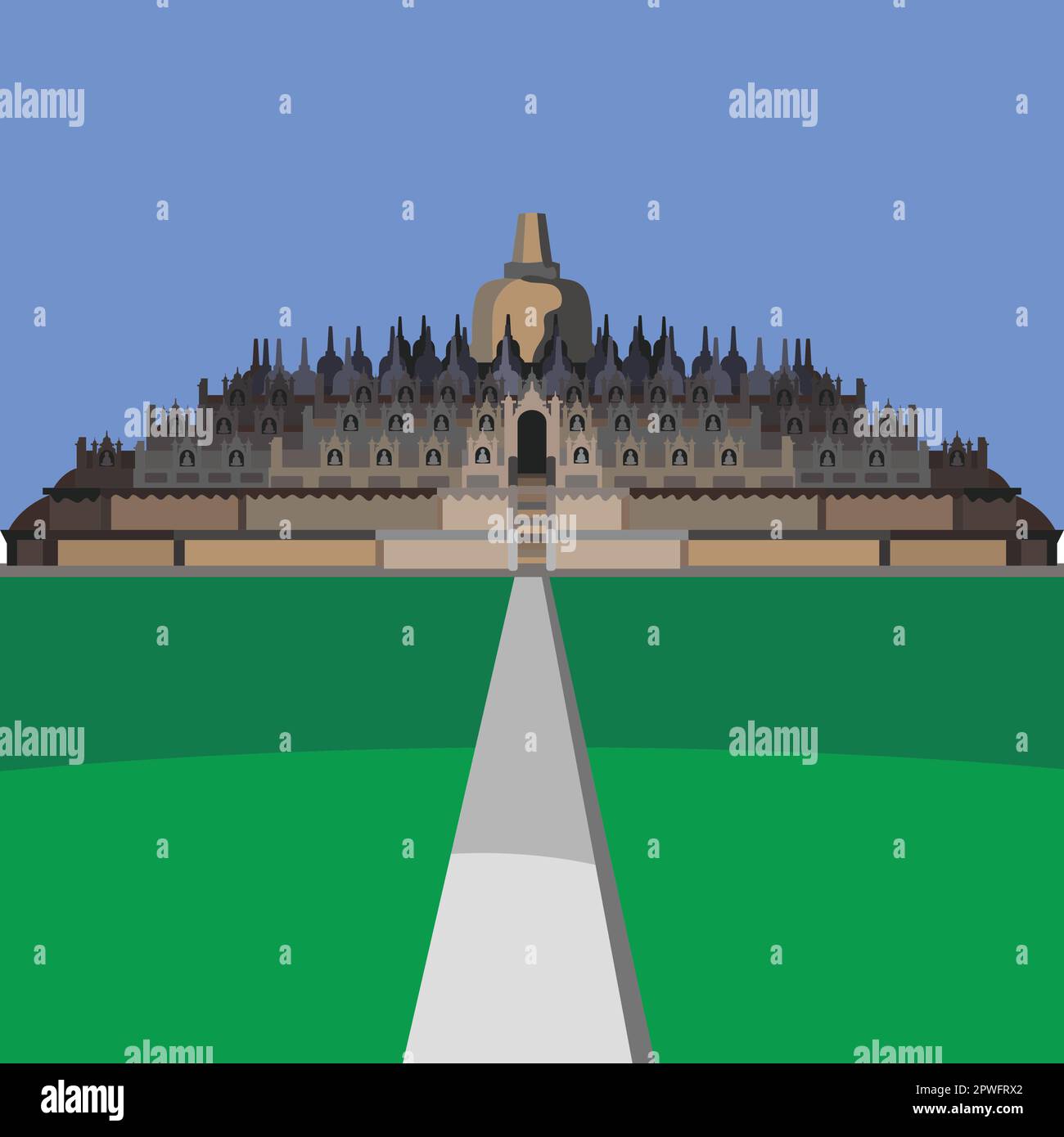 Temple Borobudur Central Java Indonésie Landmark Vector Illustration de Vecteur