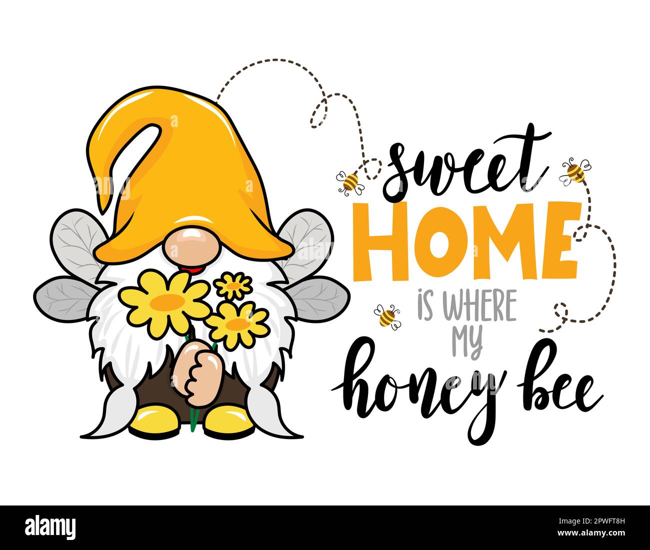 La maison est où mon abeille douce - dessin main moderne gnome illustration. Idéal pour la publicité, l'affiche, l'annonce ou la carte de vœux. Magnifique gn Illustration de Vecteur