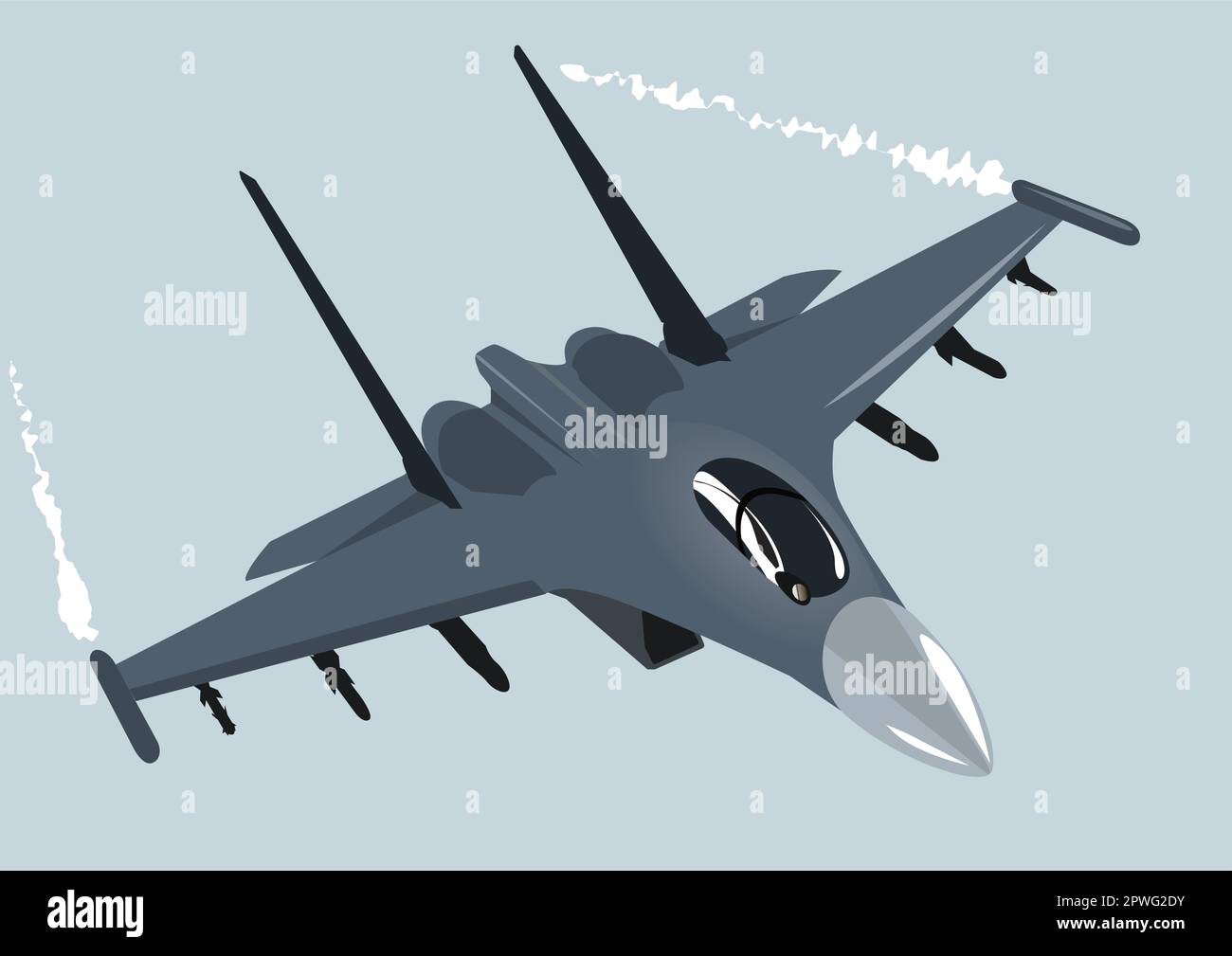 SU-35 chasseur multi-usages super manœuvrable avec un vecteur de poussée contrôlé . Image vectorielle. Illustration de Vecteur