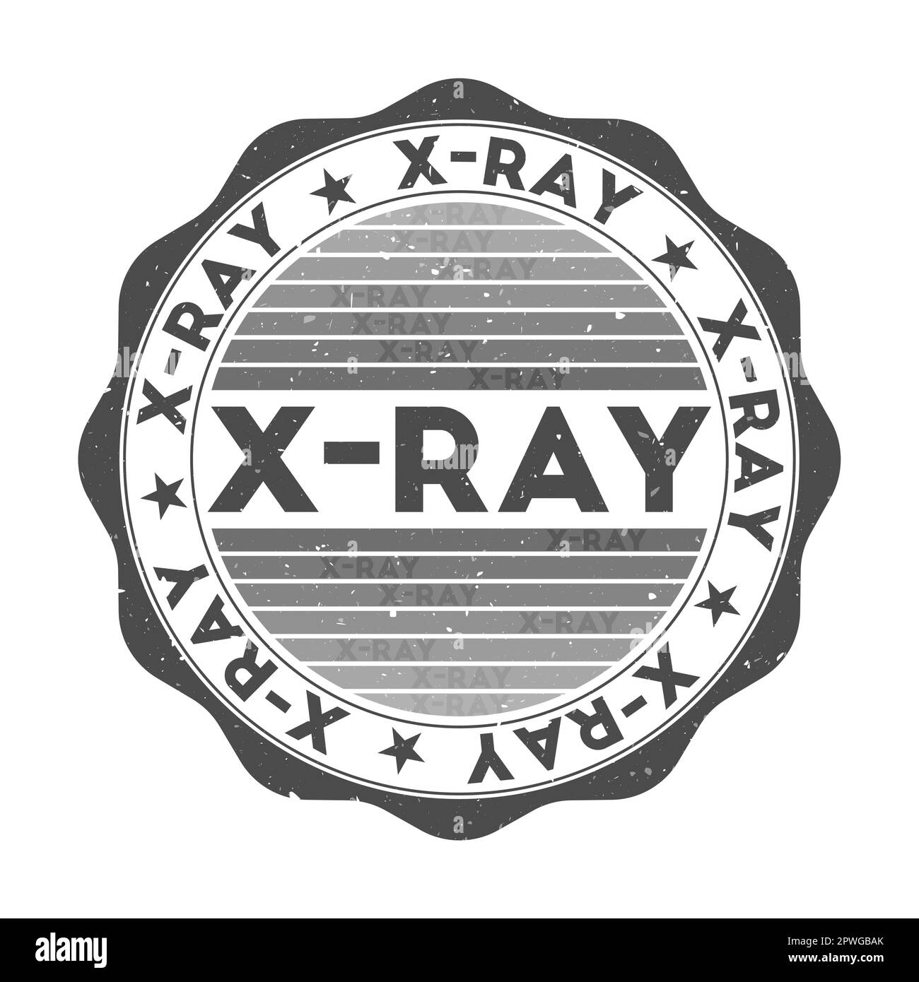 Badge radiographique. Timbre rond de mot grunge avec texture dans le thème de couleur de caractère ombragé. Sceau radiographique géométrique de style vintage avec rayures dégradées. Illustration de Vecteur