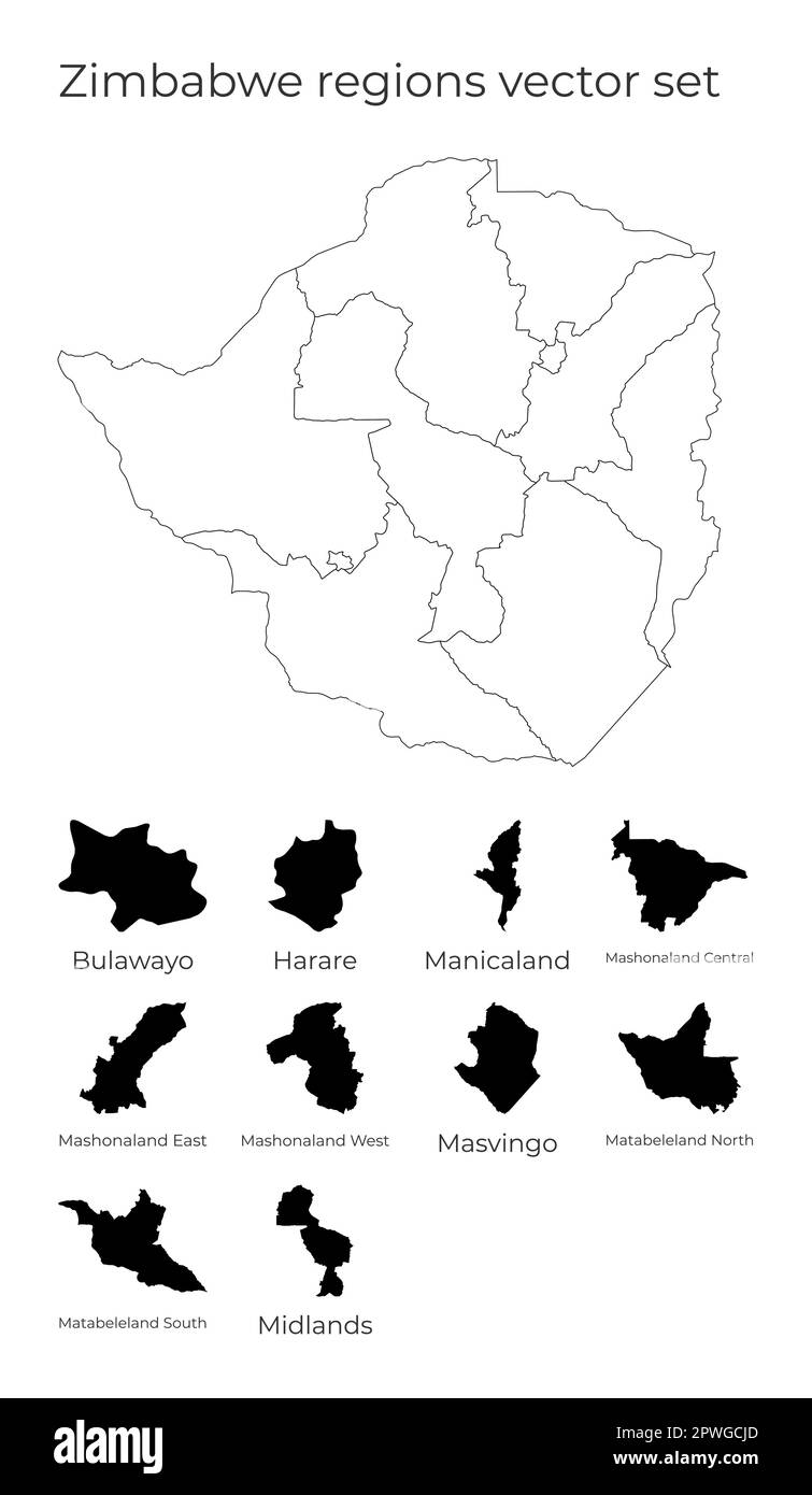 Carte du Zimbabwe avec les formes des régions. Carte vectorielle vierge du pays avec les régions. Frontières du pays pour votre infographie. Illustration vectorielle. Illustration de Vecteur