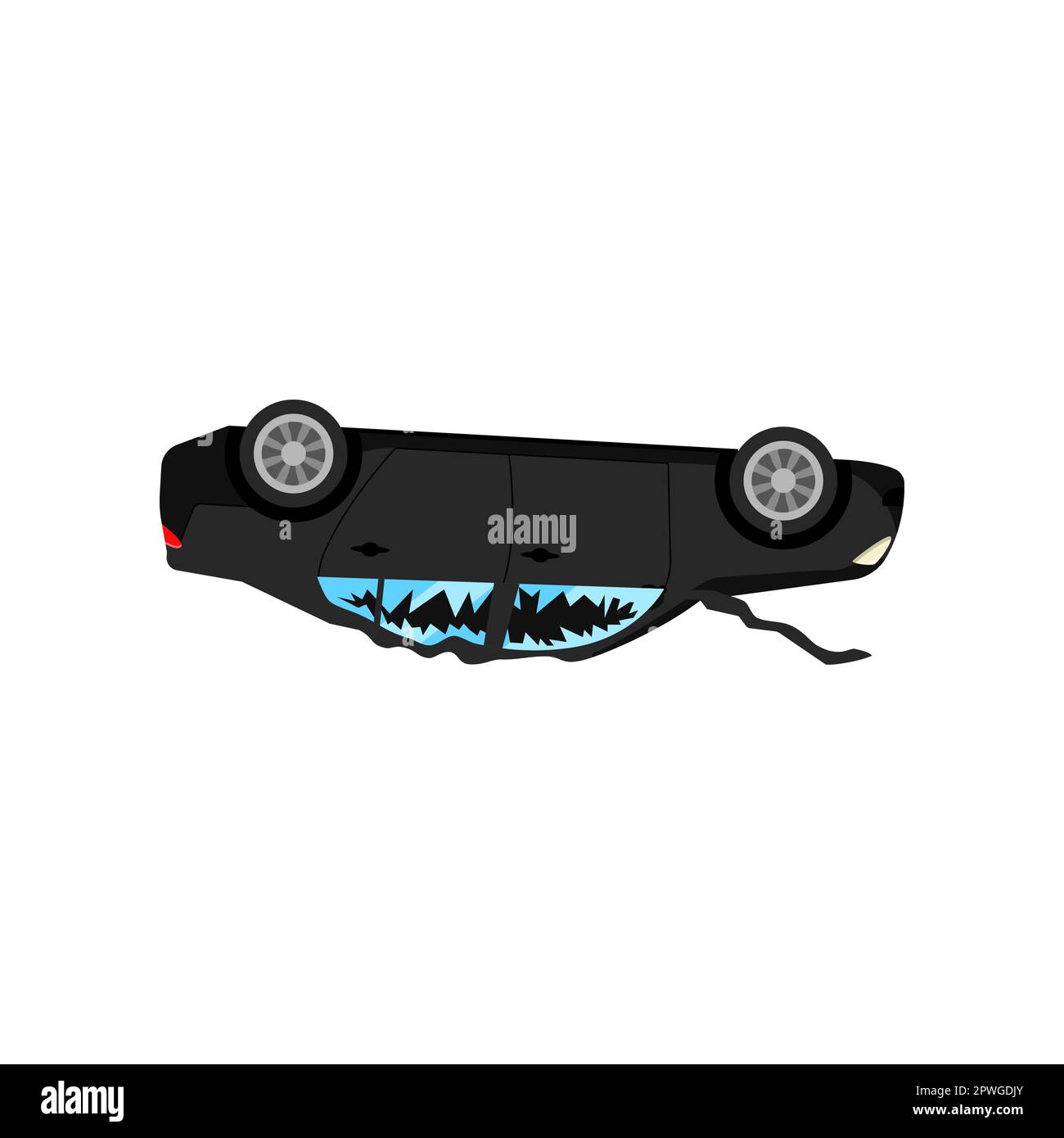 Véhicule cassé renversé après l'illustration d'un accident de la route Illustration de Vecteur