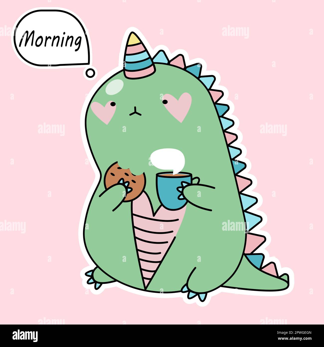 DinoCorn,dinosaure unicorn.mignon dessin animé dragon.Dinosaur vignette unicorn MORNING.Unicorn ou dinosaure vecteur dessiné à la main Illustration de Vecteur