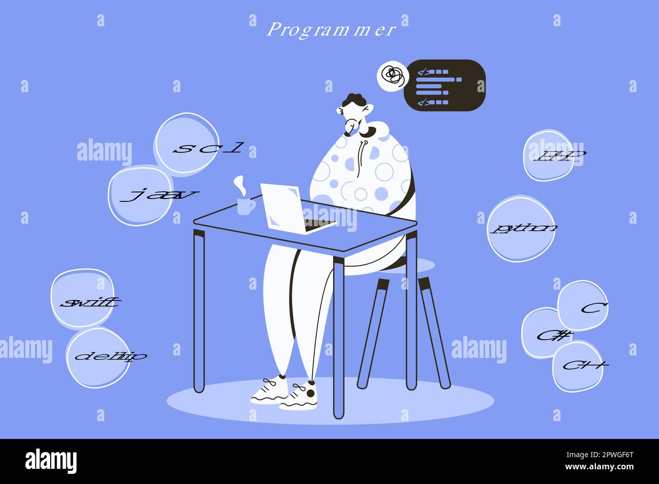 le programmeur s'est concentré sur le projet.développement de la programmation et du codage.différents langages de programmation Illustration de Vecteur