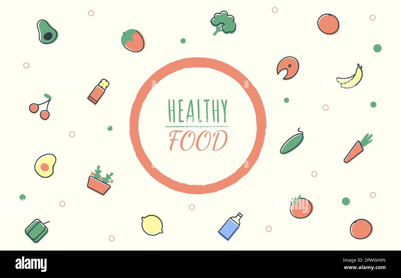 affiche sur les aliments sains. Icônes multicouleurs tendance des ...