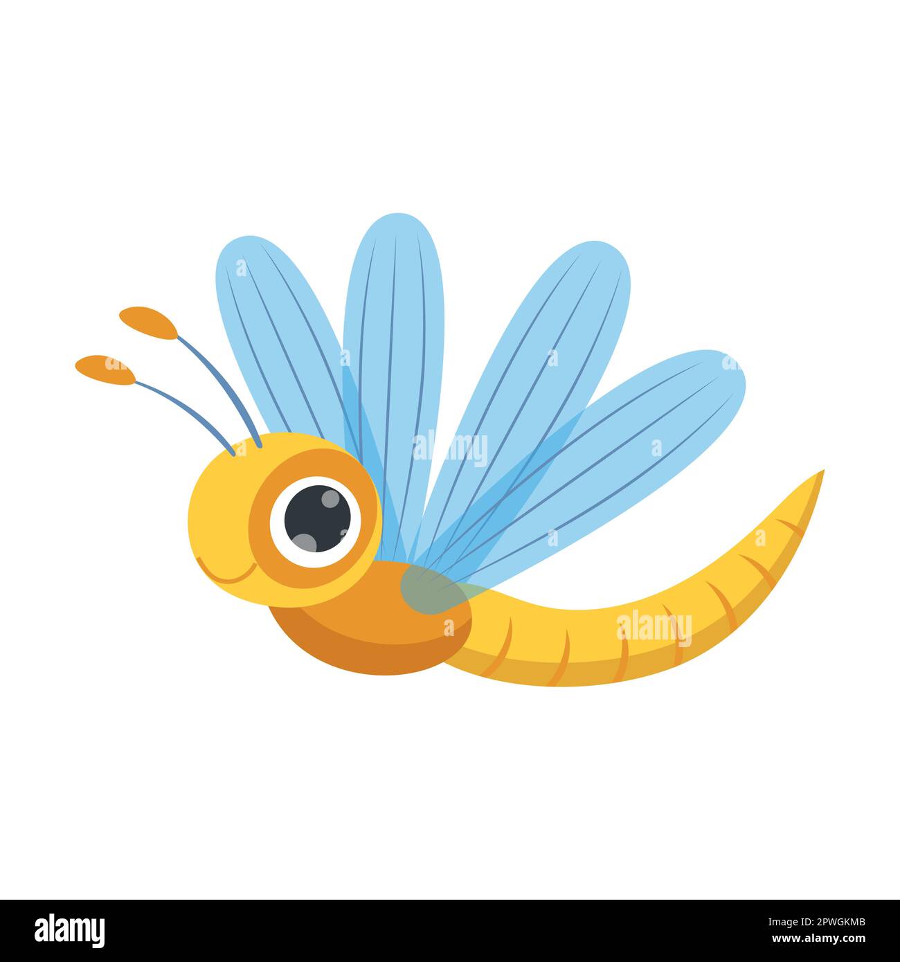 Libellule à ailes rapides. Adorable insecte de dessin animé. Illustration vectorielle d'animaux de forêt ou de jardin, personnage de bogue drôle isolé sur blanc Illustration de Vecteur