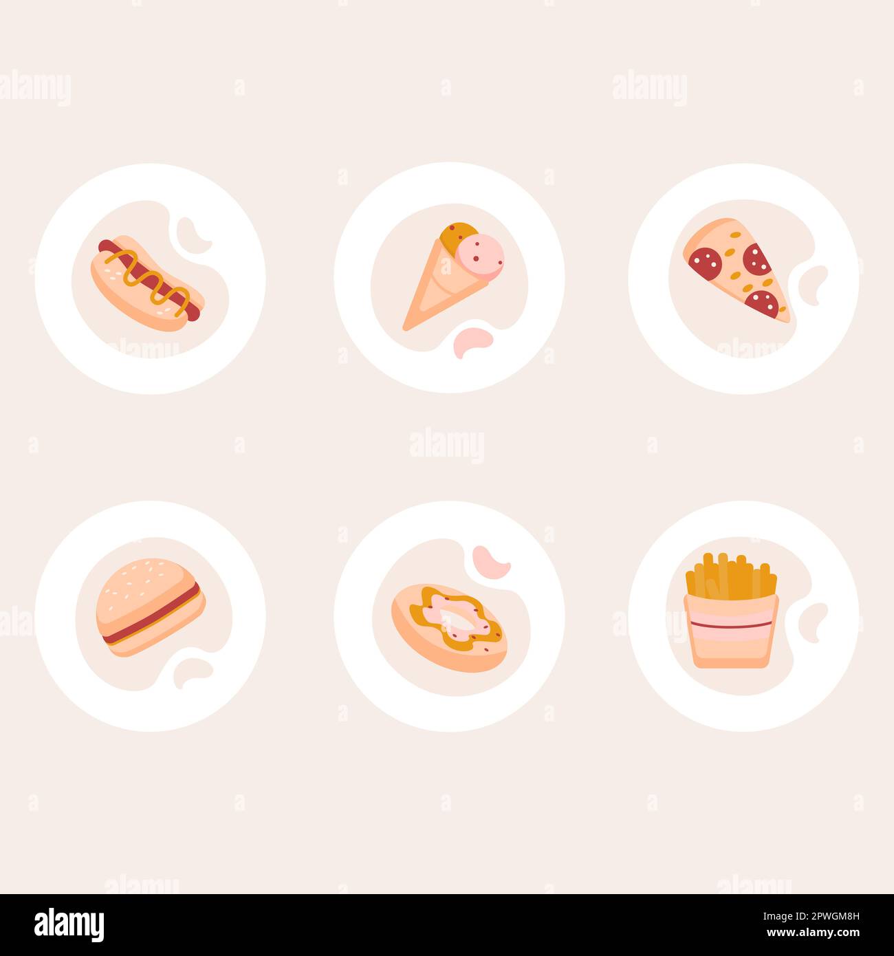 Icônes d'en-cas de restauration rapide minimalistes Illustration de Vecteur