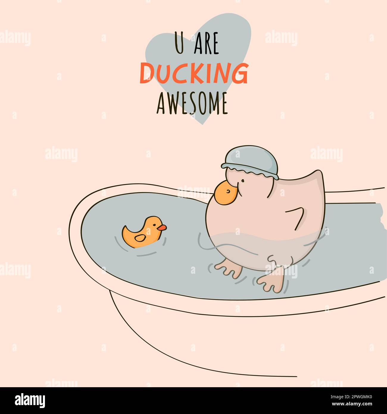 U sont ducking impressionnant.carte postale drôle avec canard dans la baignoire et canard jaune.Félicitations, carte postale, imprimer.vecteur Illustration de Vecteur
