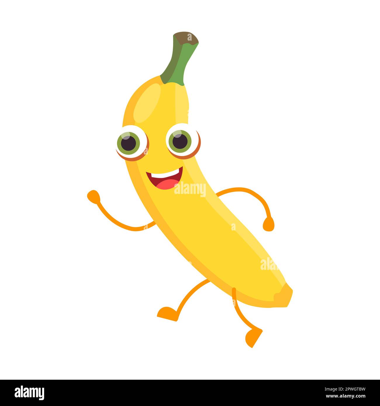 Illustration vectorielle de personnage de dessin animé « banane fruit » mignon. Autocollant comique avec caricature drôle de personnage heureux isolé sur blanc Illustration de Vecteur