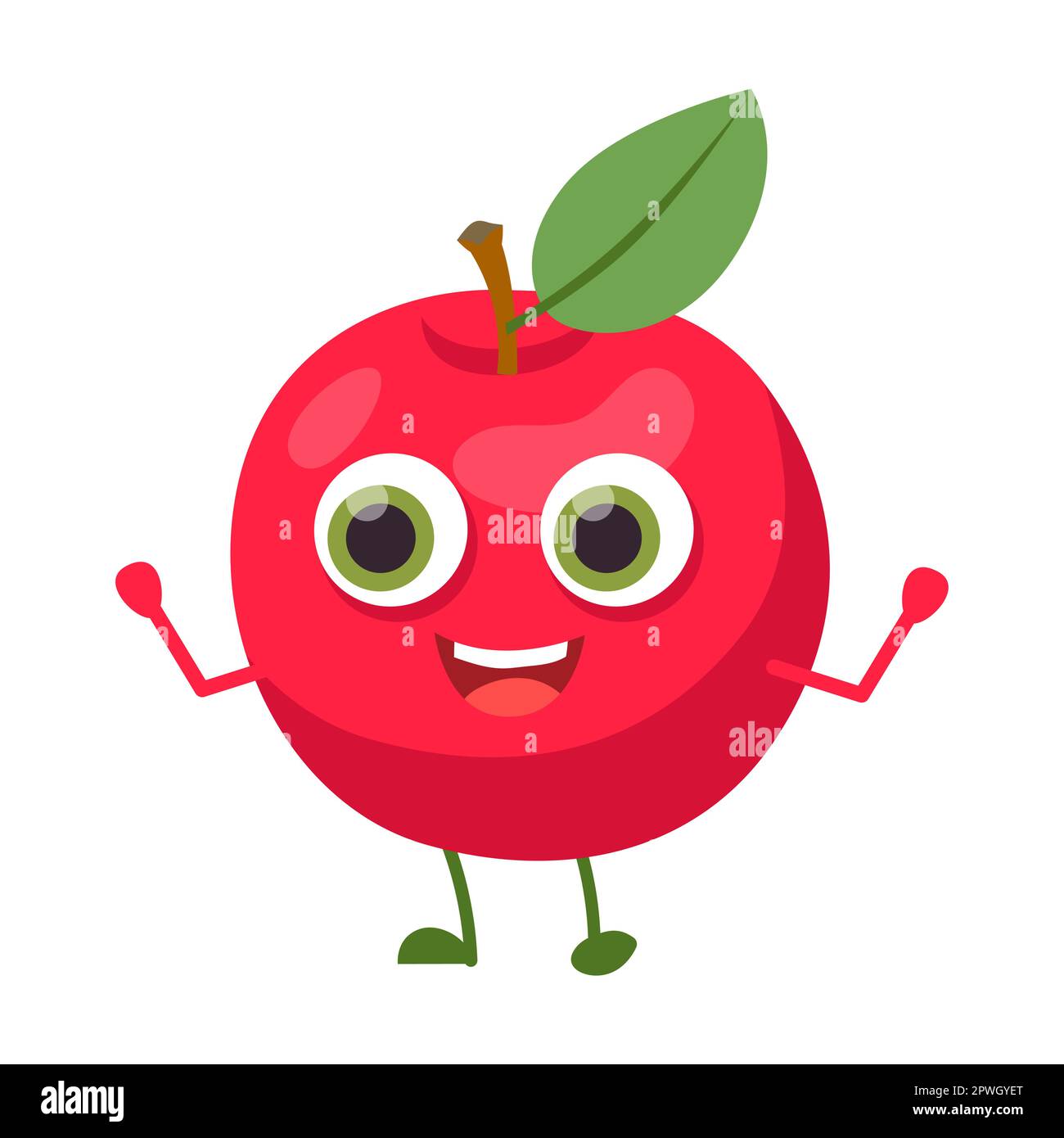 Illustration vectorielle de personnage de dessin animé rouge pomme fruit mignon. Autocollant comique avec caricature drôle de personnage heureux isolé sur blanc Illustration de Vecteur