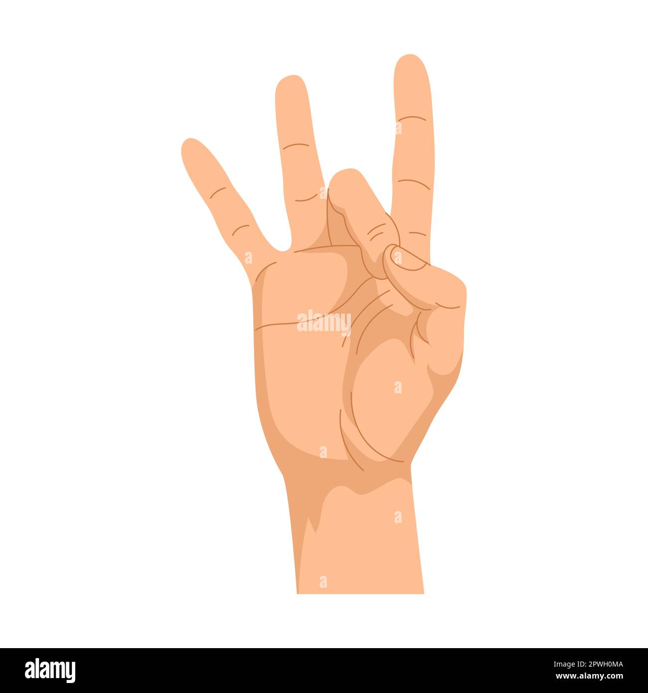 Mouvement de la main. Illustration vectorielle de la paume humaine montrant des signes. Symbole de paix de dessin animé, pouces vers le haut, positions ok isolées sur blanc Illustration de Vecteur