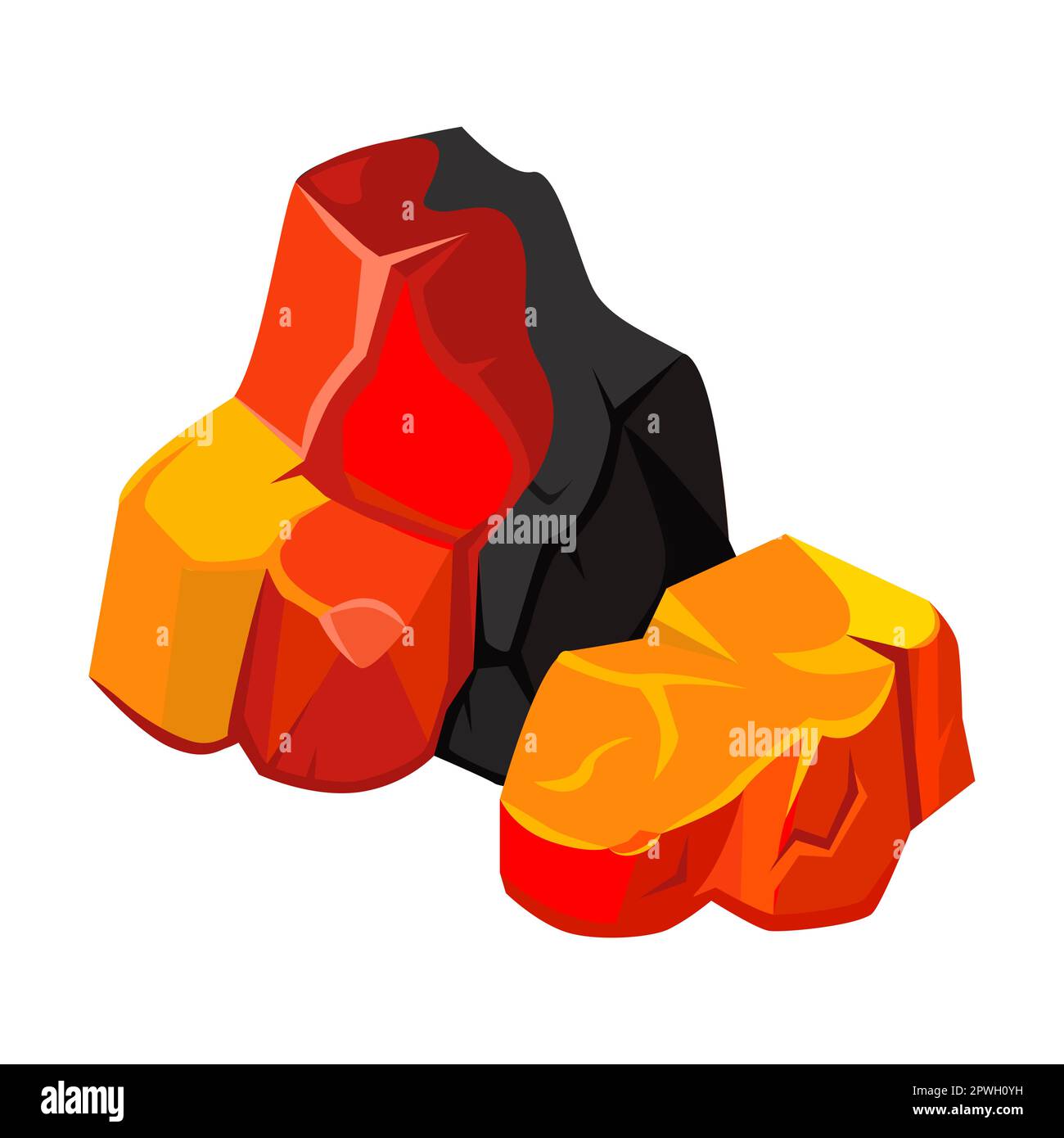 Combustion de charbon pour illustration de dessins animés de barbecue. Pile de charbon de bois rouge chaud pour cheminées isolées sur blanc Illustration de Vecteur