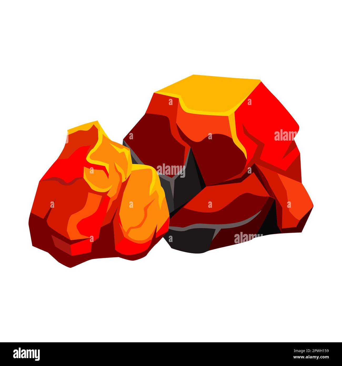 Illustration du dessin animé du gril avec charbon à brûler. Pile de charbon de bois rouge chaud pour cheminées isolées sur blanc Illustration de Vecteur