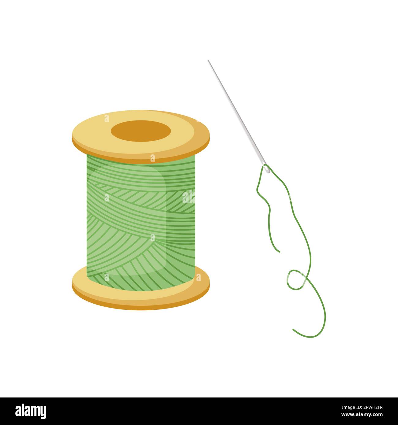 Bobine de fil vert et illustration de dessin animé d'aiguille Illustration de Vecteur