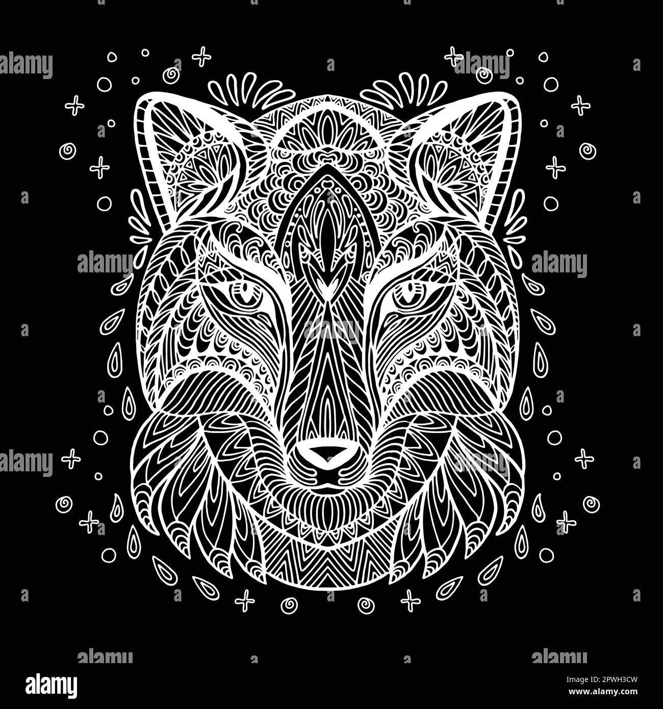 Illustration vectorielle de la tête de renard à coloration vectorielle blanche Illustration de Vecteur