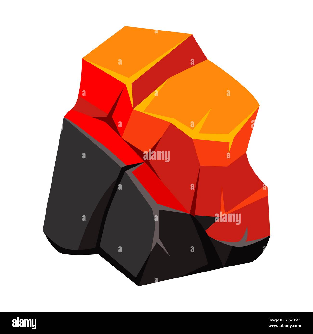 Rouge chaud de charbon brûlant pour illustration de dessin animé de gril. Pile de charbon de bois pour cheminées isolées sur blanc Illustration de Vecteur