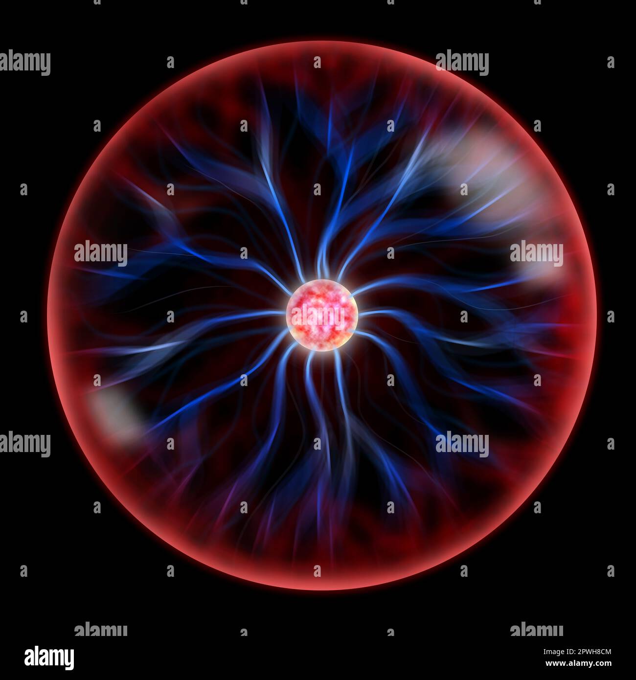 Globe plasma sur fond noir, illustration. Physique Banque D'Images